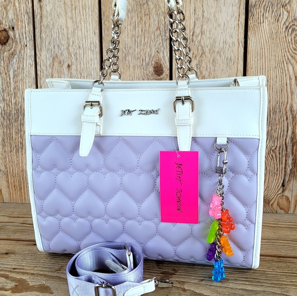 Betsey Johnson Handbags - Betsey Johnson Purple Heart Gummy Bear Charm Tote Crossbody Handbag